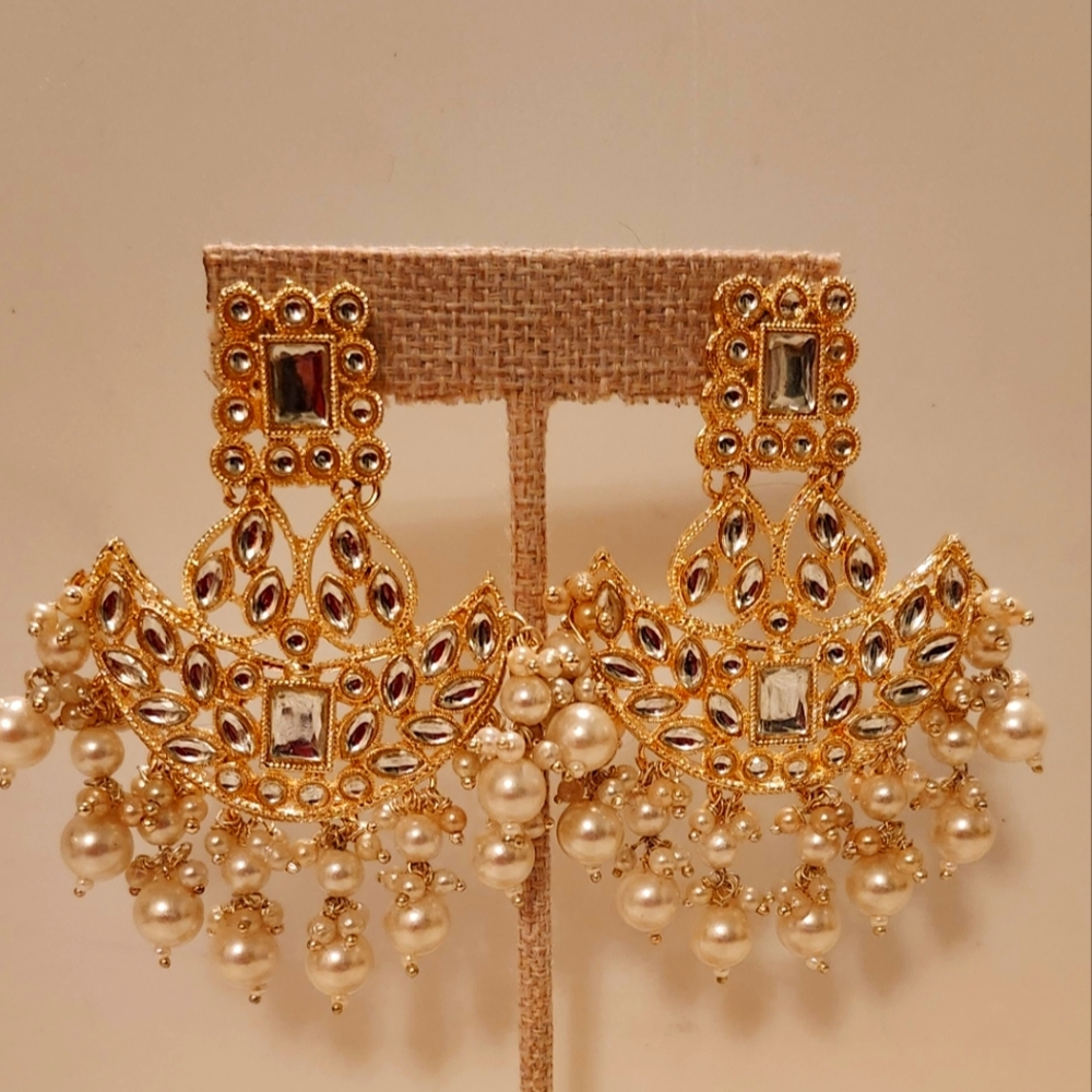 Elegant Gold and Pearl Chandelier Earrings